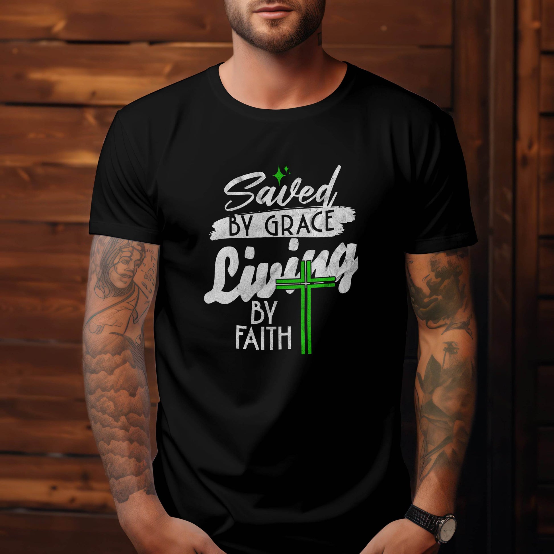 Saved by Grace, Living by Faith T-shirt #re12 - Psyque