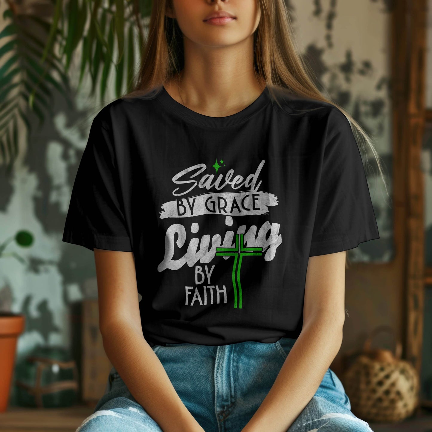 Saved by Grace, Living by Faith T-shirt #re12 - Psyque