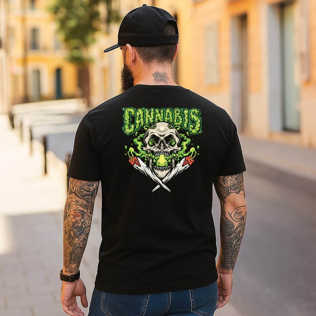 Grim Reefer – Cannabis Skull Cross-Joints T-shirt #st24 - Psyque