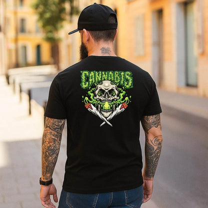 Grim Reefer – Cannabis Skull Cross-Joints T-shirt #st24 - Psyque