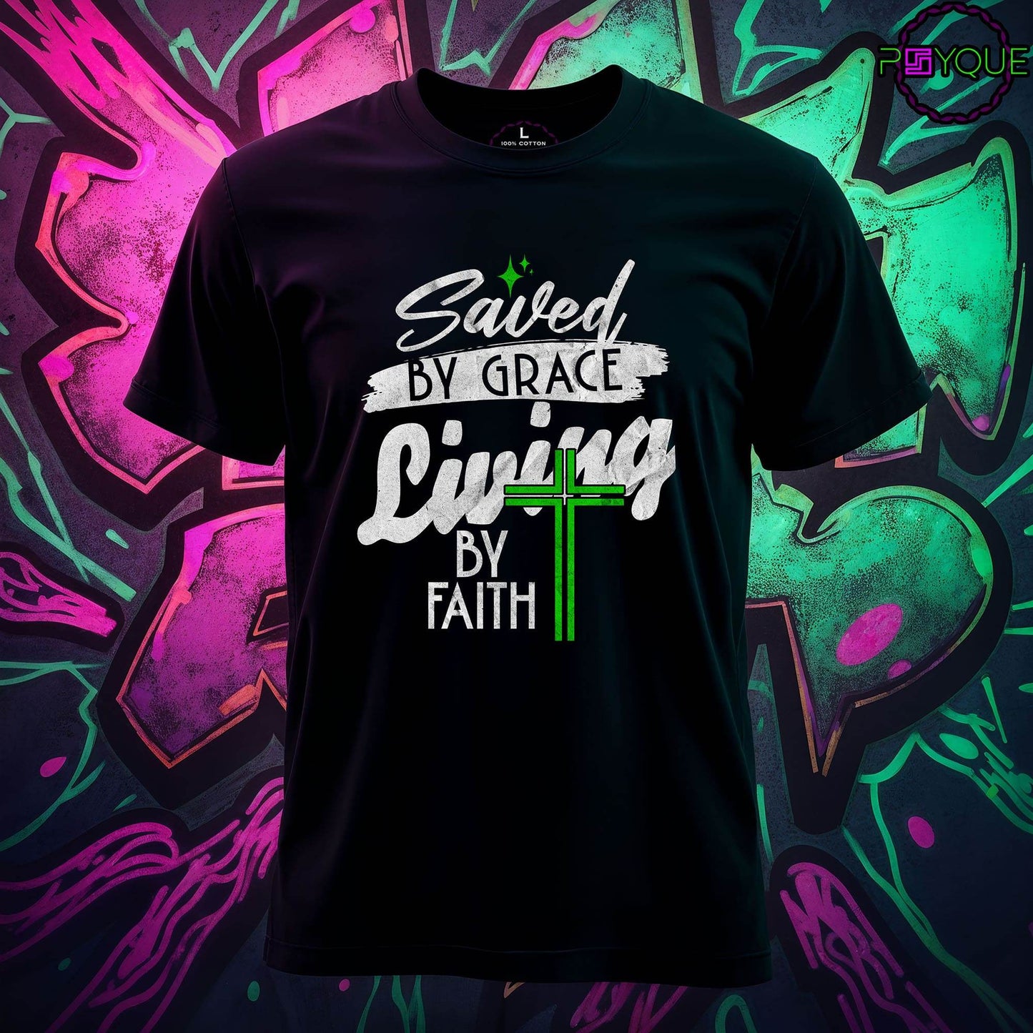 Saved by Grace, Living by Faith T-shirt #re12 - Psyque