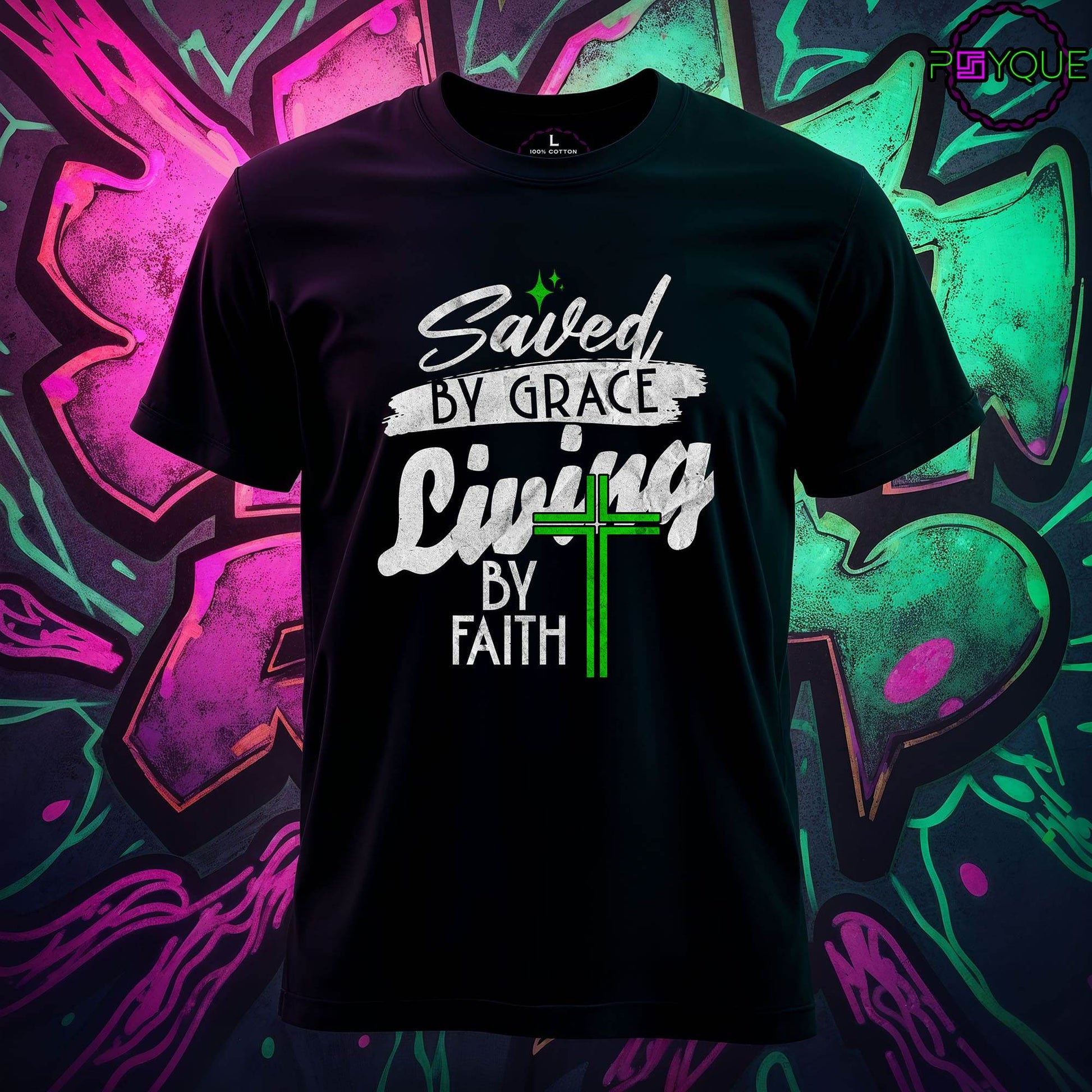 Saved by Grace, Living by Faith T-shirt #re12 - Psyque