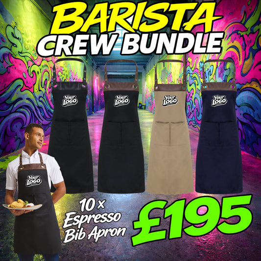 Printed Espresso Bib Apron 10 Pack - Barista Crew Bundle