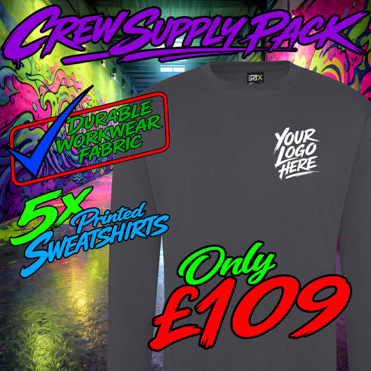 Black sweatshirt with 'Your Logo Here' text on a colorful background with promotional text.