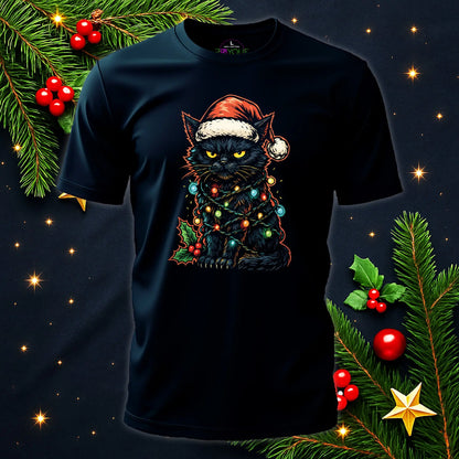 Grumpy Black Cat Christmas T-Shirt – Santa Lights Holiday Tee #xm9