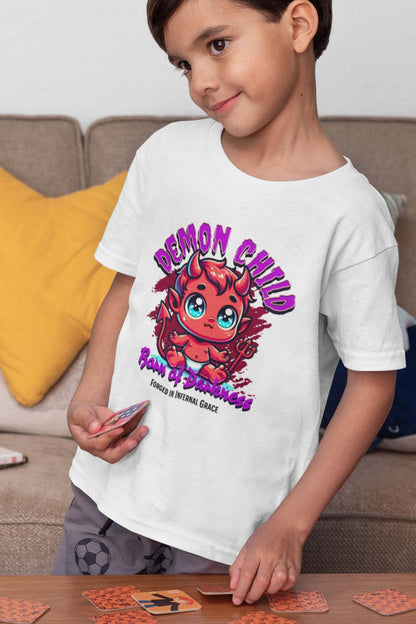 Demon Child Kids T-Shirt – Born of Darkness Cartoon Design #k17 - Psyque
