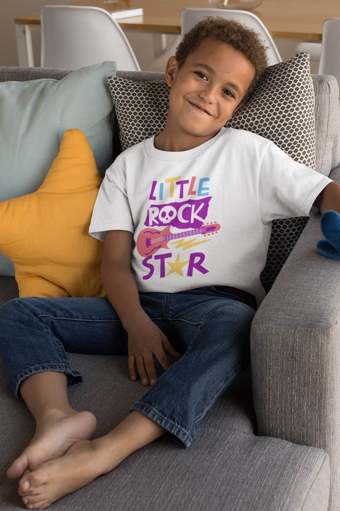 Little Rock Star Kids T-Shirt – Guitar Skull Graphic Tee #k11 - Psyque